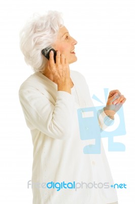 Old Woman Cellphone Stock Photo
