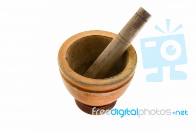 Old Wooden Mortar And Pestle Stock Photo