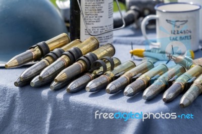 Old Ww2 Ammunition On Display At Shoreham Airfield Stock Photo