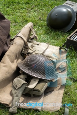 Old Ww2 Apparel On Display At Shoreham Airfield Stock Photo