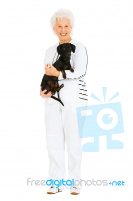 Older Lady With Pet Dog Stock Photo