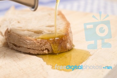 Olive Oil On Traditional Bread Stock Photo