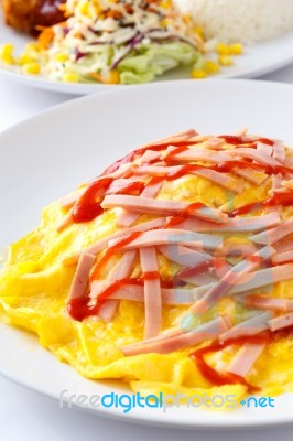 Omelette With Cheese And Ham Stock Photo