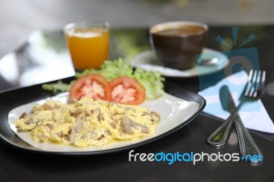 Omelette With Mushroom And Bacon Stock Photo