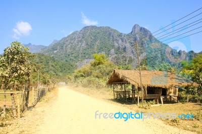 On A Rural Road ,vang Vieng ,laos Stock Photo