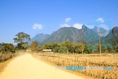 On A Rural Road ,vang Vieng ,laos Stock Photo