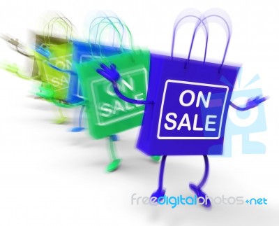 On Sale Shopping Bags Show Sales, Deals, And Bargains Stock Image