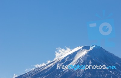 On Top Mt Fuji Blue Sky With Cloud Stock Photo