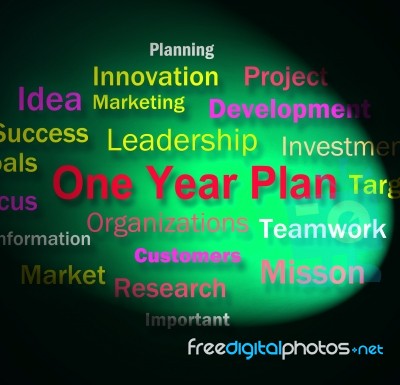 One Year Plan Words Means Goals For Next Year Stock Image