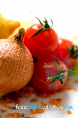 Onion And Tomatoes Stock Photo