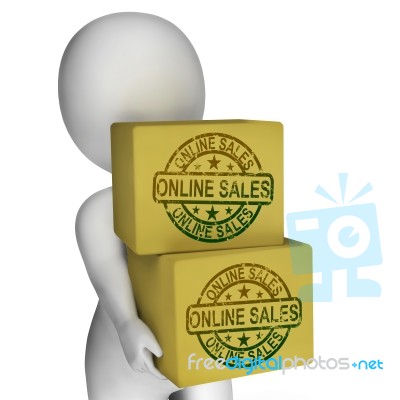 Online Sales Boxes Show Buying And Selling On Internet Stock Image