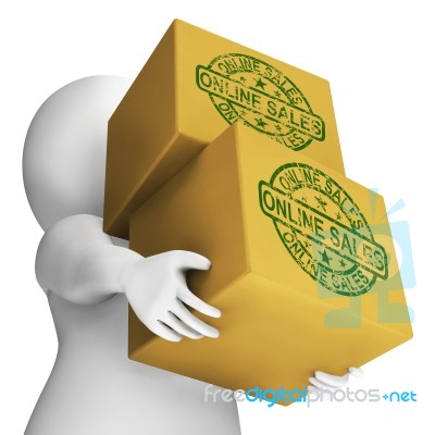 Online Sales Boxes Show Shopping And Retail On Internet Stock Image