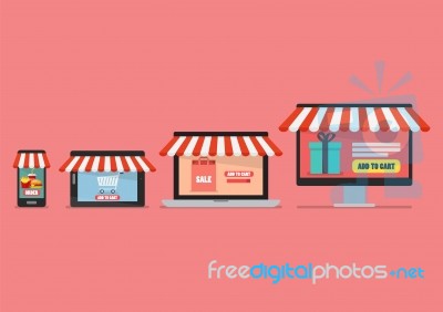 Online Shopping Concept In Flat Style Stock Image