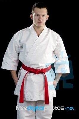 Ontrast Karate Young Fighter On Black Stock Photo