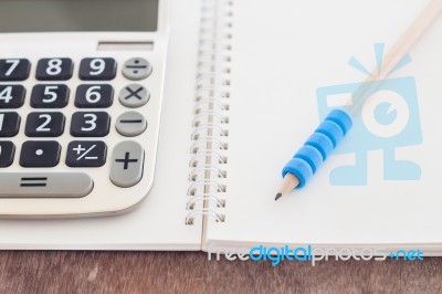 Open Blank Notebook With Pencil Stock Photo