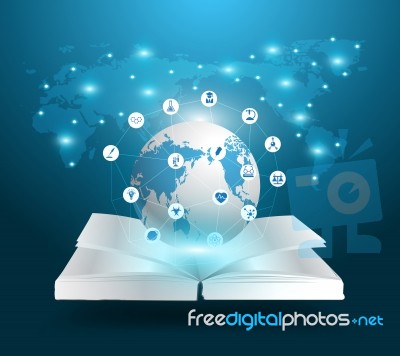 Open Book And Globe Knowledge Ideas Concept Stock Image