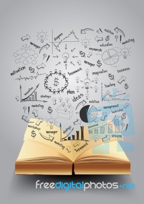 Open Book With Drawing Business Strategy Plan Stock Image