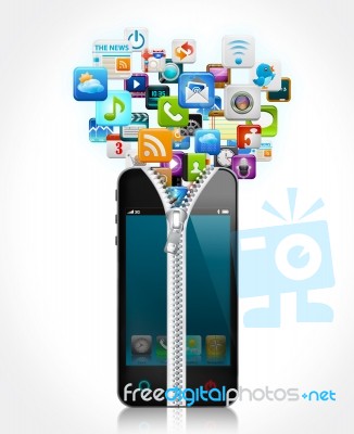 Open Smartphone With Application Icons Stock Image