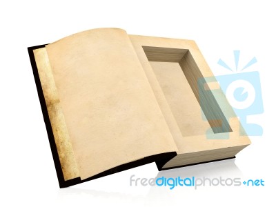 Opened Ancient Paper Book With A Hole In A Middle For Hiding Something Inside Stock Image
