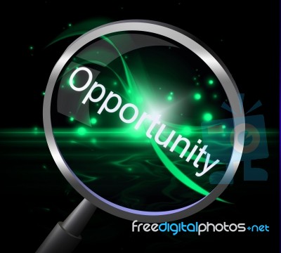 Opportunity Magnifier Shows Opportunities Magnify And Possibility Stock Image