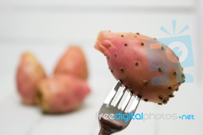 Opuntia Ficus-indica Cactus Fruits On A White Background Stock Photo