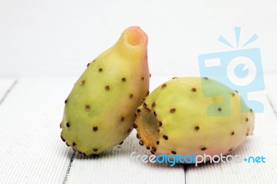 Opuntia Ficus-indica Cactus Fruits On A White Background Stock Photo