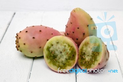 Opuntia Ficus-indica Cactus Fruits On A White Background Stock Photo