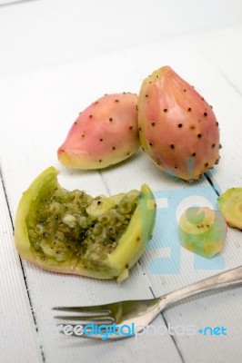 Opuntia Ficus-indica Cactus Fruits Opened On A White Background Stock Photo