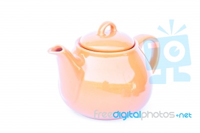 Orange Ceramic Teapot Isolated On White Background Stock Photo