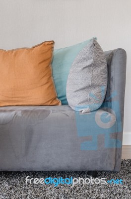Orange Color Pillow On Grey Sofa In Living Room Stock Photo Orange Color Pillow On Grey Sofa In Living Room Stock Photo