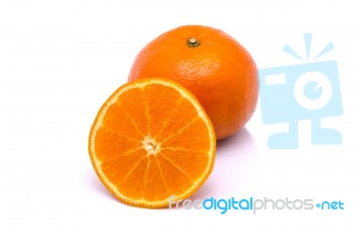 Orange Mandarins With Green Leaf Isolated On White Background Stock Photo