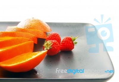 Orange & Strawberries Stock Photo