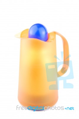 Orange Thermos Coffee/tea Cup On White Stock Photo