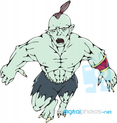Orc Warrior Jumping Front Cartoon Stock Image
