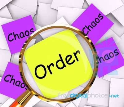 Order Chaos Post-it Papers Show Organized Or Confused Stock Image