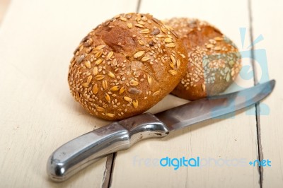 Organic Bread Over Rustic Table Stock Photo