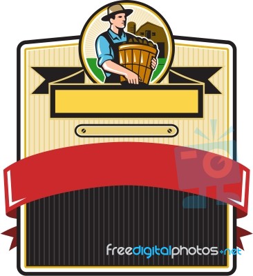 Organic Farmer Carry Basket Badge Retro Stock Image