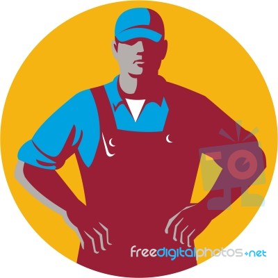 Organic Farmer Overalls Akimbo Circle Retro Stock Image Organic Farmer Overalls Akimbo Circle Retro Stock Image