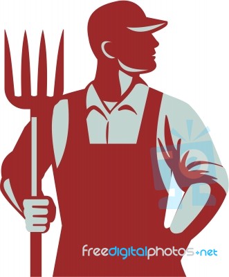 Organic Farmer Pitchfork Retro Stock Image