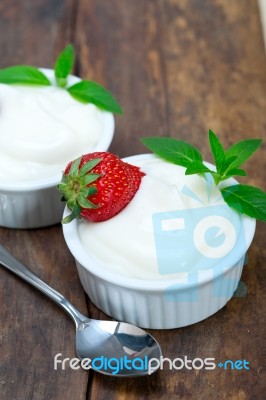 Organic Greek Yogurt And Strawberry Stock Photo