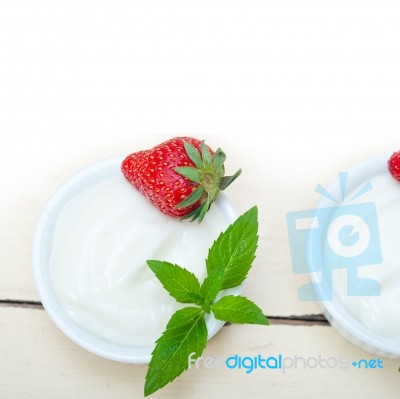 Organic Greek Yogurt And Strawberry Stock Photo