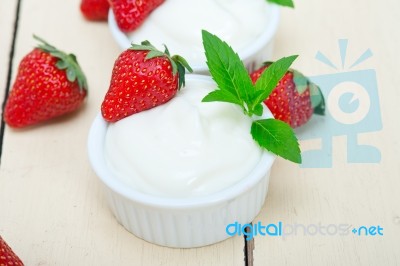 Organic Greek Yogurt And Strawberry Stock Photo