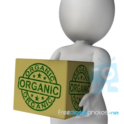 Organic Stamp On Box Showing Natural Farm Eco Food Stock Image