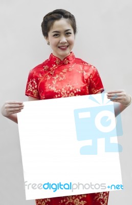 Oriental Girl Wishing You A Happy Chinese New Year, With Copy Sp… Stock Photo
