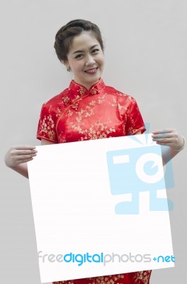 Oriental Girl Wishing You A Happy Chinese New Year, With Copy Sp… Stock Photo