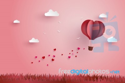 Origami Made Hot Air Balloon And Cloud Stock Image