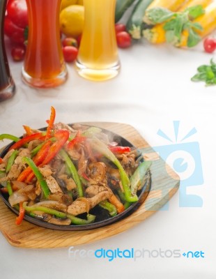 Original Fajita Sizzling Hot  On Iron Plate Stock Photo