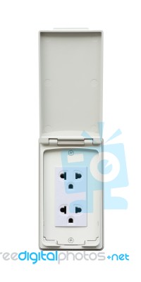 Outdoor Electrical Outlet With Cover On White Background Stock Photo
