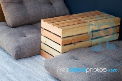 Outdoor Wooden Box Table And Seat Stock Photo
