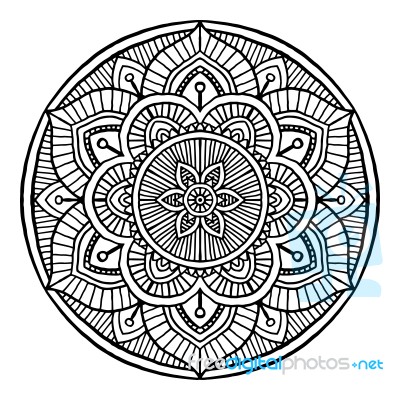 Outline Mandala Decorative Round Ornament, Hand Drawn Style - Ve… Stock Image